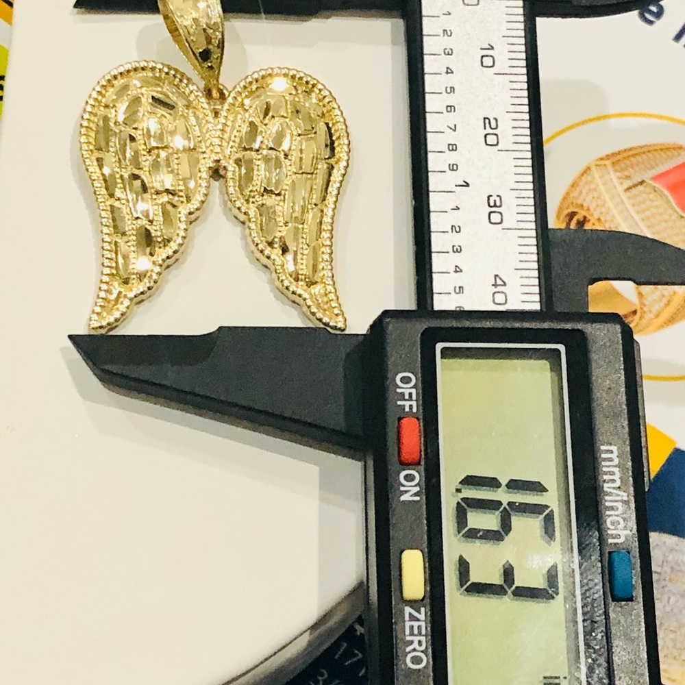 10k Real Gold custom made diamond cut angel wing pendant, solid gold angel charm - Picture 5 of 9